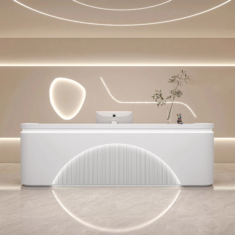 

# Modern Arc-shaped MDF Reception Desk & Front Counter With LED Light Durable & Eco-Friendly For Hotels Offices Gyms Salons Spas