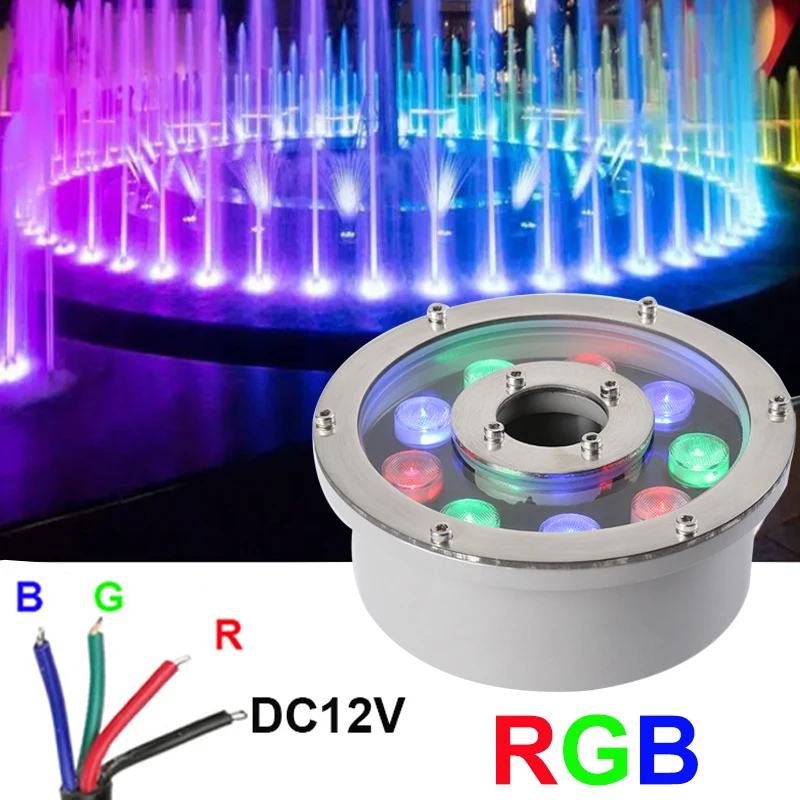 RGB LEDプールライト,防水ガーデンランドスケープランプ,4ライン外部制御,rgb,9w,18w,12v,24v