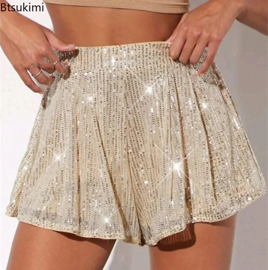 

New 2025 Women's Sparkling Shorts Solid Sequined Short Pant High Waist Hot Short Carnival Party Club Fashion Sexy Women Clothing