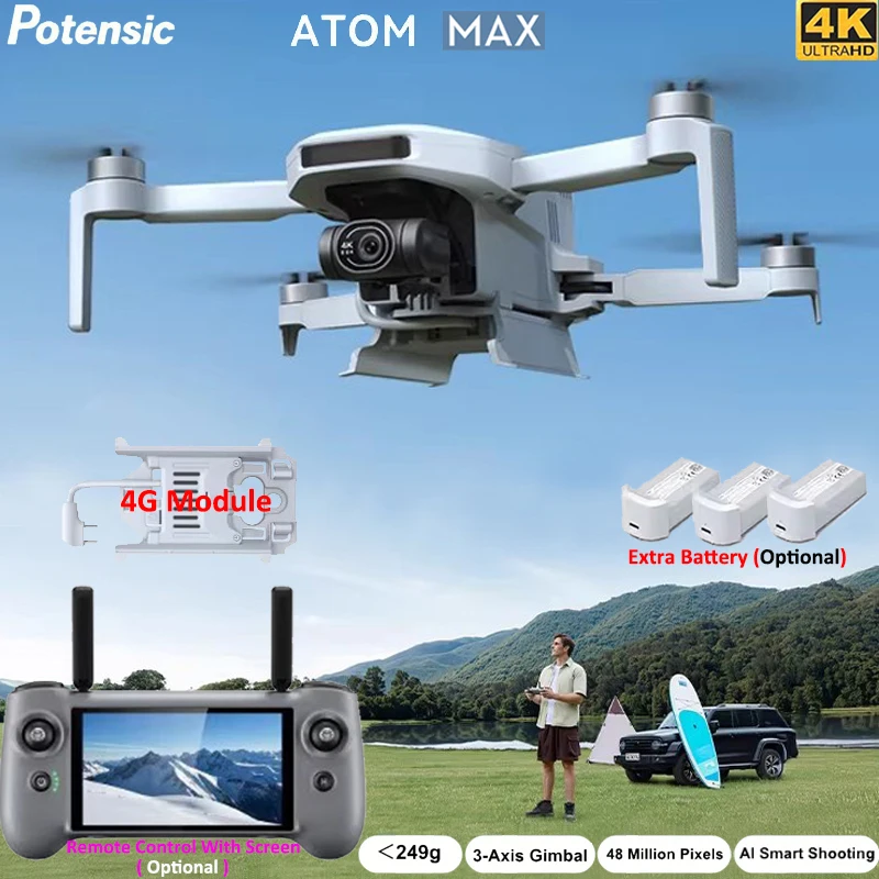 

Дрон Potensic ATOM MAX с пультом управления и экраном, 4K, 3-осевой стабилизатор, 249 г, ИИ, ночная и вертикальная съемка, бесщеточный радиоуправляемый квадрокоптер, игрушка