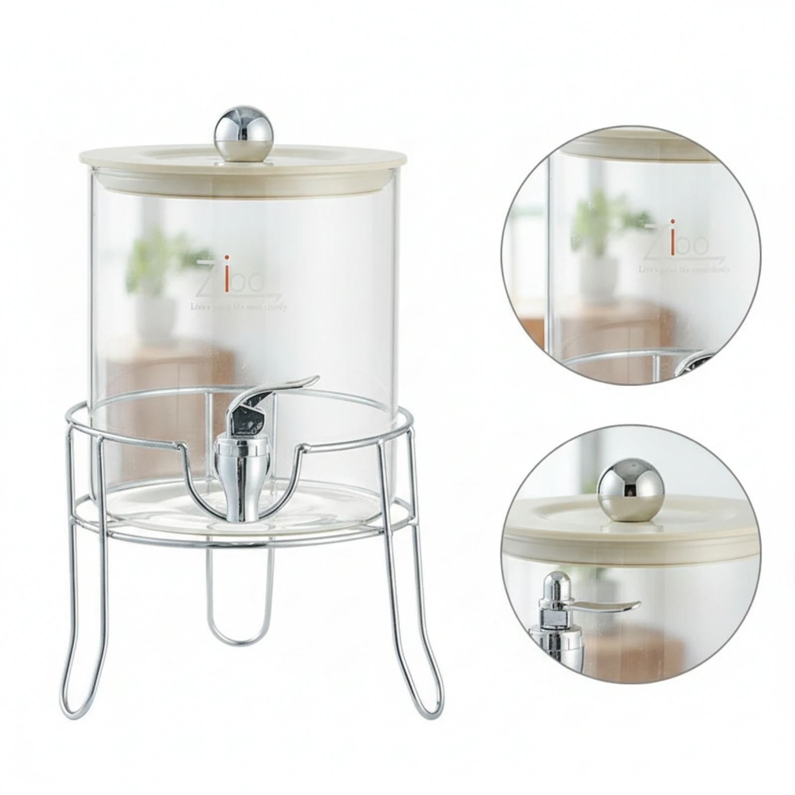 Glass Beverage Dispenser with Stand Borosilicate Glass Dispenser with Spigot Vessel Easy Cleaning Long-Lasting for Hosts