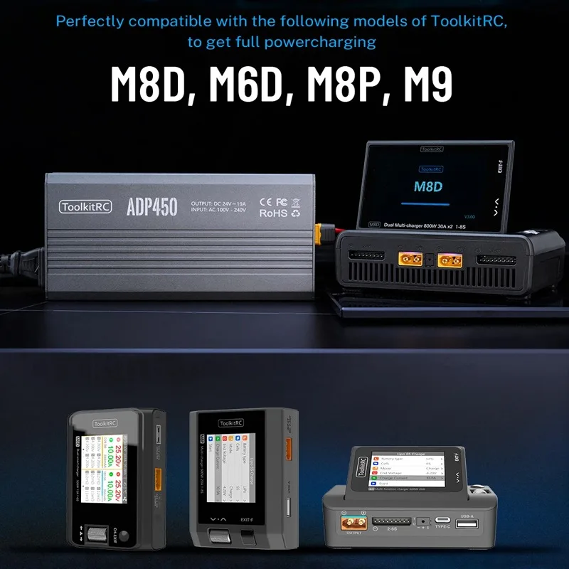 Zasilacz ToolkitRC ADP450 450W Wyjście XT60 24V19A Wejście AC 100V-240V do ładowarki akumulatorów ToolkitRC M8D M6D M8P M9