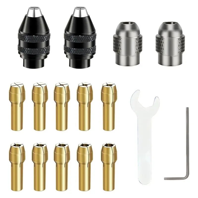 AS94-Drill Chuck Collet Set For Dremel, 16PCS 0.8-3.2Mm Replacement 4486 Drill Keyless Bit Chuck Shank Quick Change Adapter