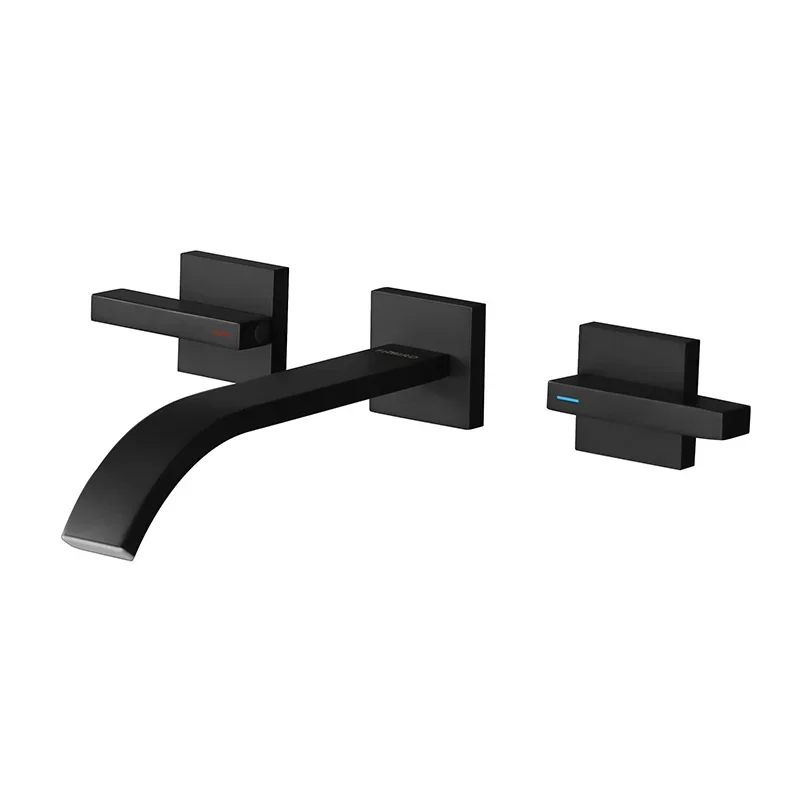 

Hot sale double handle basin faucet Black square basin faucet for bathroom