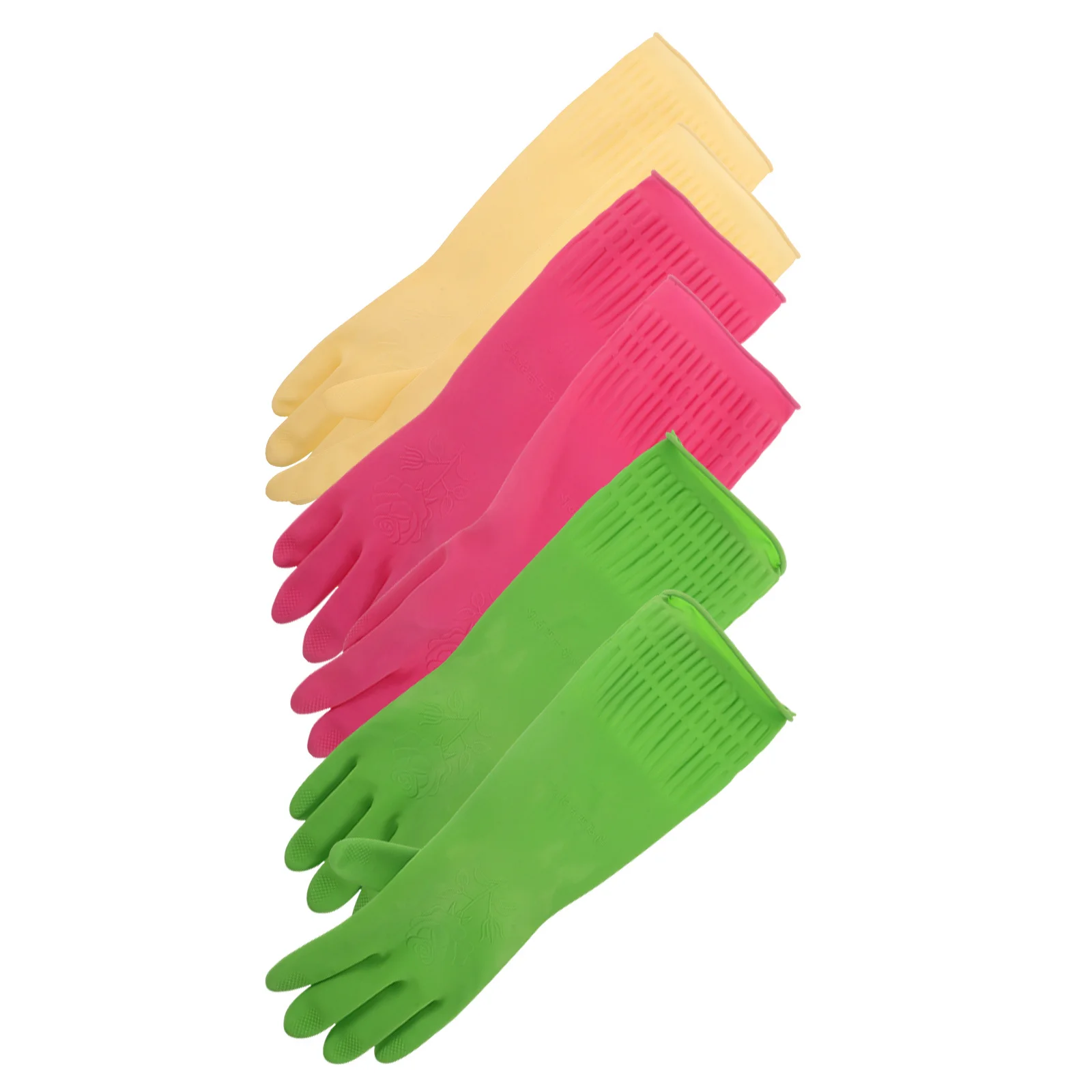 

3Pairs Thickened Waterproof Latex Gloves Reusable Non Slip Kitchen Cleaning Dishwashing Mittens for Household Chores