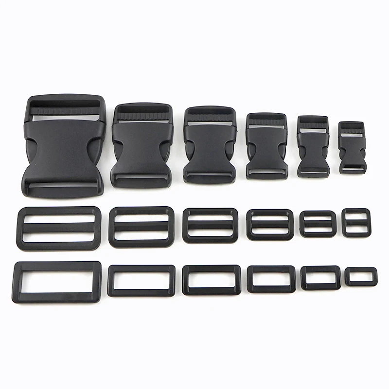 

2/5/10Sets Plastic Buckles Combination Fasteners 15-50mm Buckle Strap Side Clip Quick Release Clasp Tir-Glide Adjust O Ring Hook