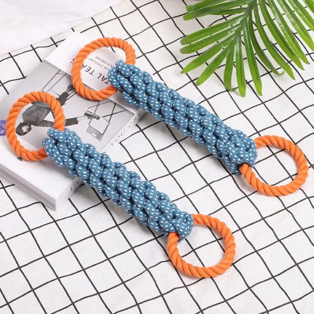 

Double-ring Dog Chew Cotton Rope Toys Pet Cotton Knot Toy Bite Resistant Dog Molar Bite Rope Corn Cob Shape Dog Chew Toy