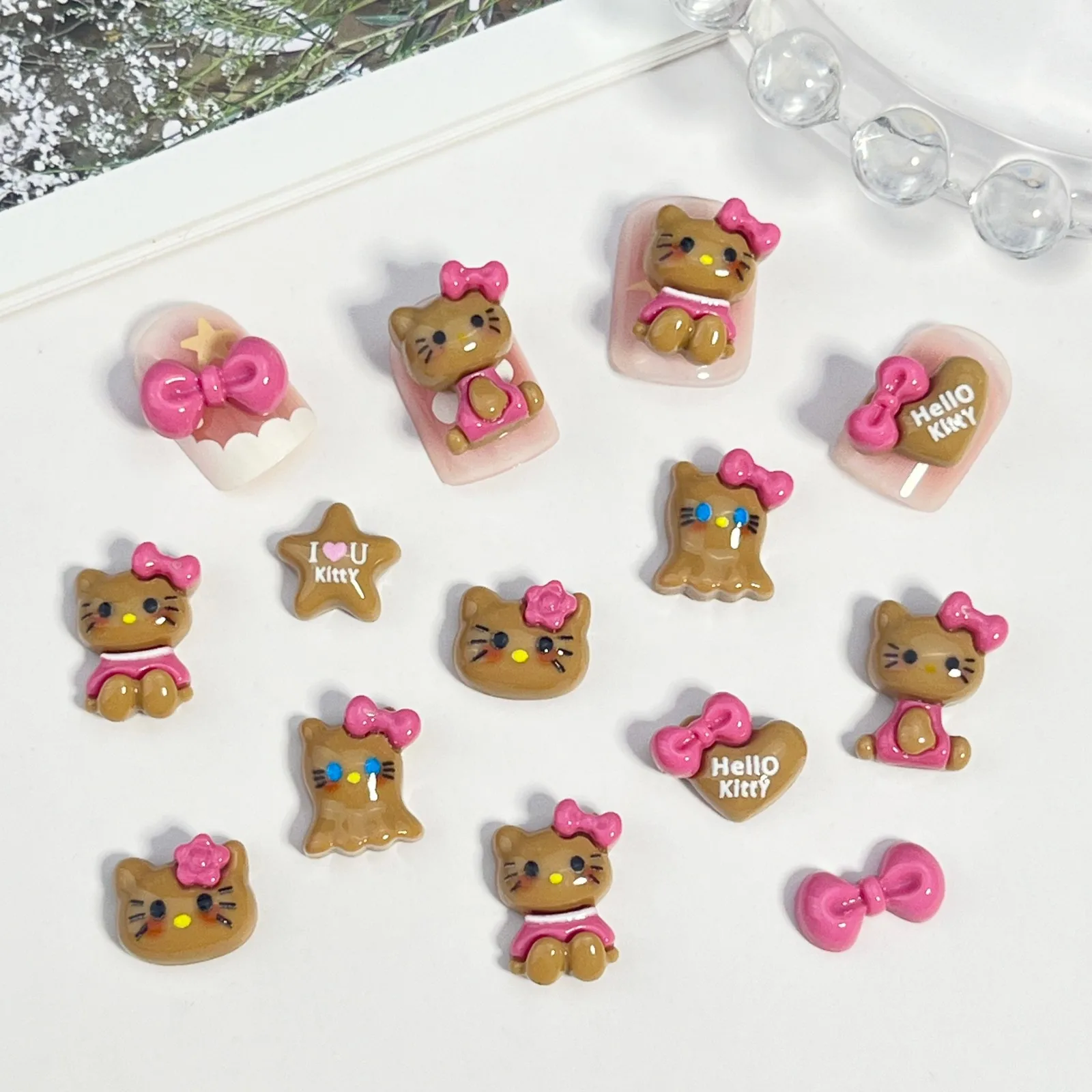 20Pcs Adorable Cartoon Cat Nail Charms for Your Manicure Katie Cat Nail Decorations in Coffee Brown