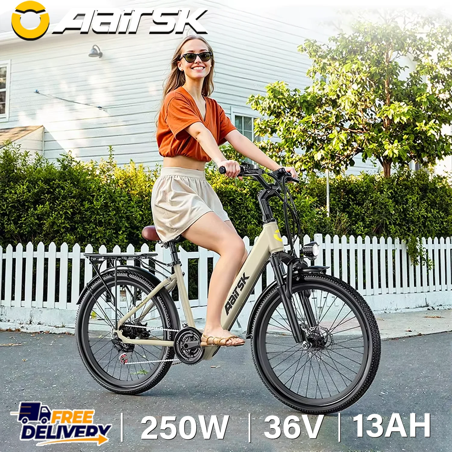 Aairsk SU7 E-Bike für Erwachsene, Elektrofahrrad mit 36V13AH Akku, City-Pendler-Elektrofahrrad, 24-Zoll-Reifen, LCD-Display mit Kartenschlüssel