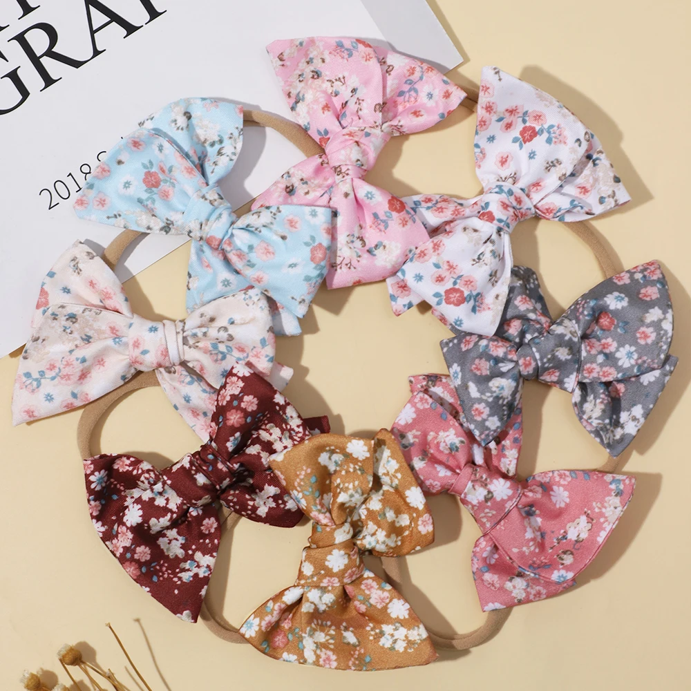 Fashion Print Bowknot Baby Girls Headband Newborn Nylon Elastic Hair Bands Toddler Bow Hairbands Headwear Kids Hair Accessories