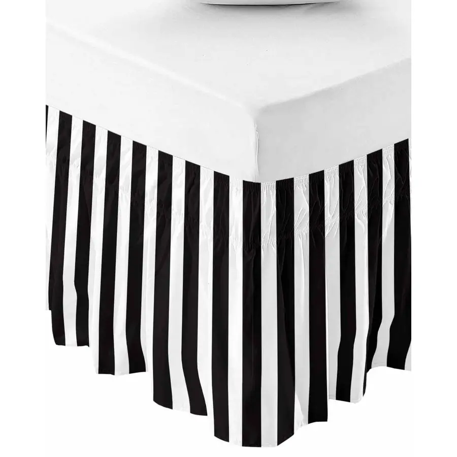 

Полосатая юбка для кровати размера Queen, высотой 18 дюймов, в стиле фермерского дома, регулируемая, на резинке, с оборками, для кровати Queen, черно-белые полосы