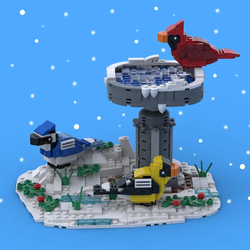 

500pcs MOC Winter Bird Bath Nature Scene Custom Building Blocks Educational DIY Toy Home Decor for Bird Lovers