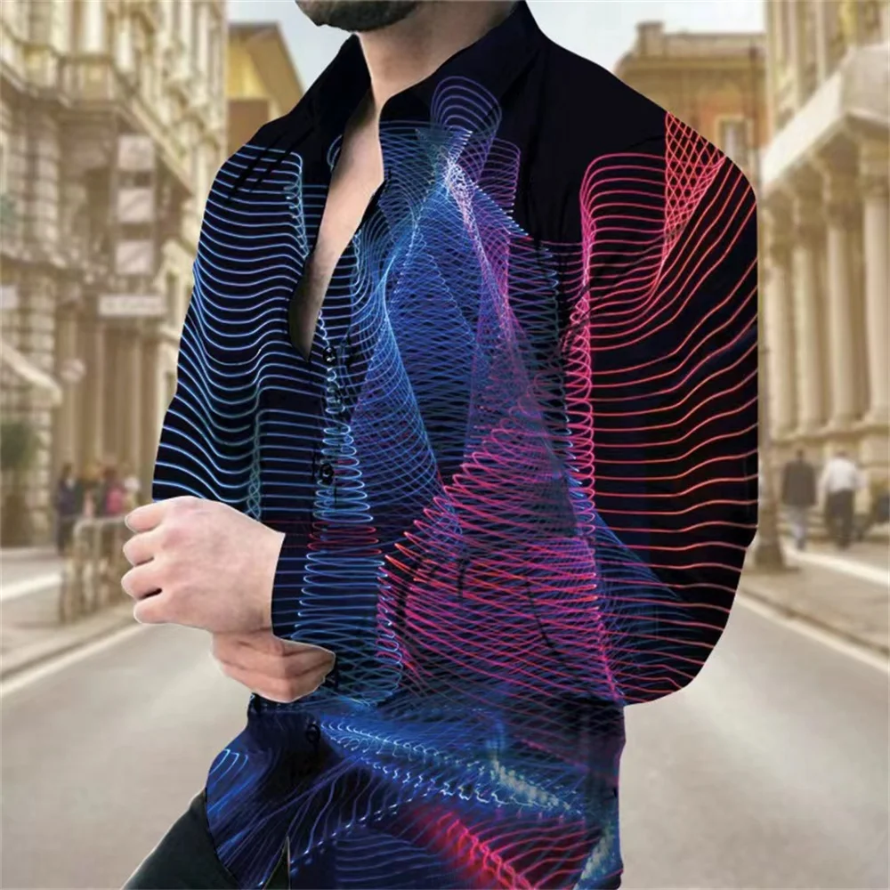 

Geometric Art Subculture Fashion Casual Men's Shirt Party Street Vacation Spring Summer Lapel Long Sleeve Shirt 2024 New Style