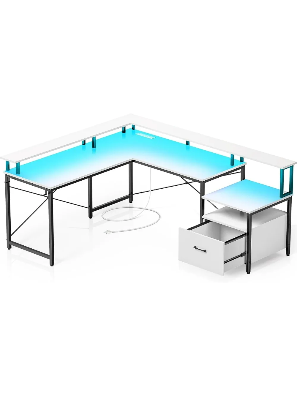 

Computer Corner Desk with File Cabinet, Gaming Desk with Monitor Shelf, Home Office Desk