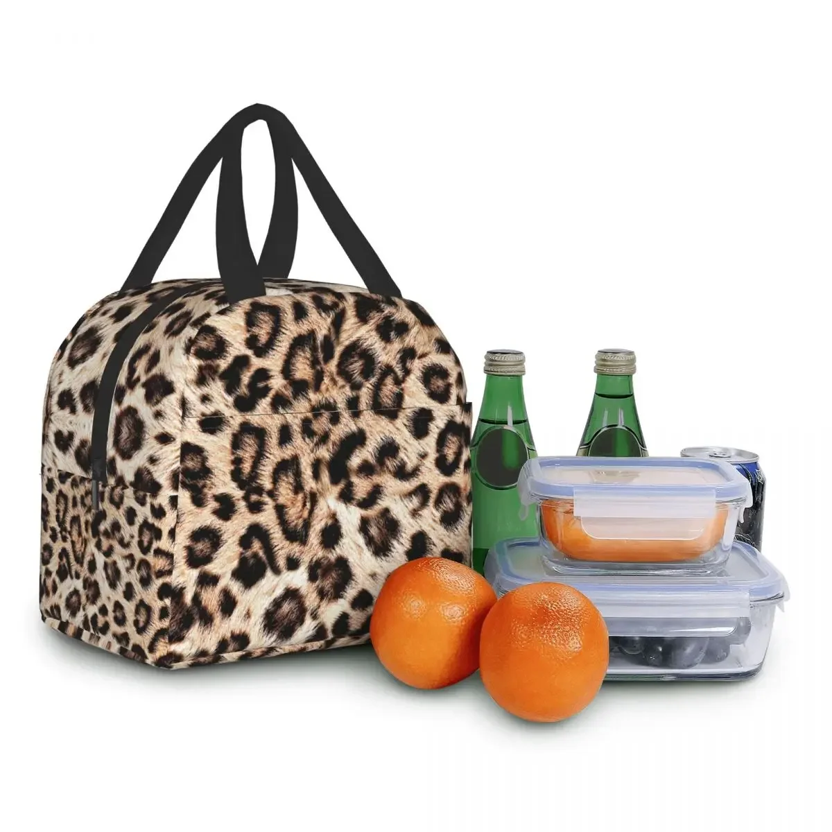 Leopard Print Insulated Lunch Tote Bag for Women Animal Skin Portable Cooler Thermal Food Lunch Box Kids School Food Picnic Bags