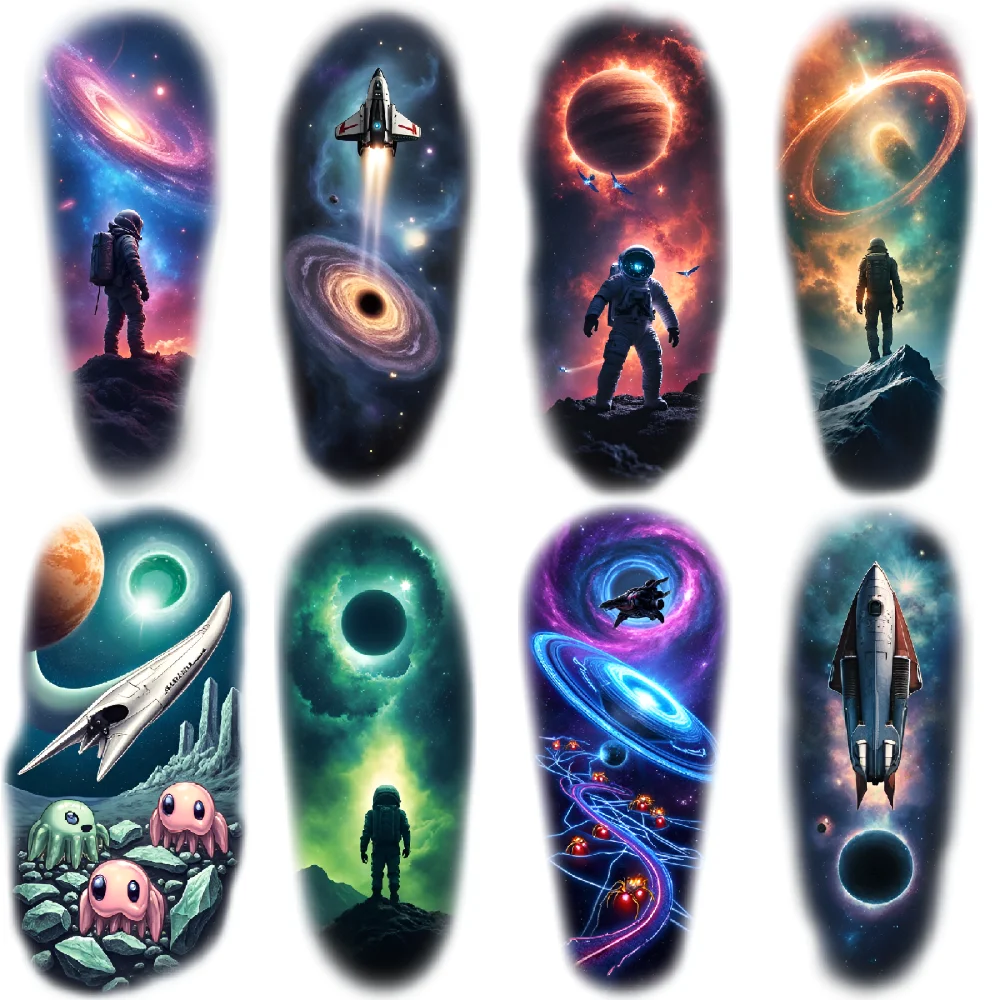 

12pcs Temporary Tattoo Colorful Realism Spaceship Wormhole Galaxy For Thighs Women Adults