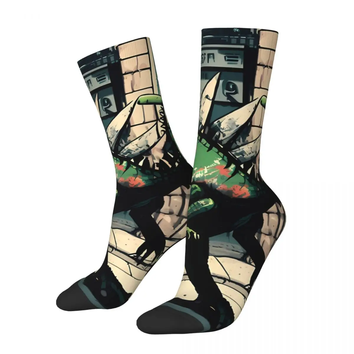 Walking On Street Funny Men's Socks Vintage T. Rex Dinosaurs Hip Hop Casual Crew Sock Gift Pattern Printed