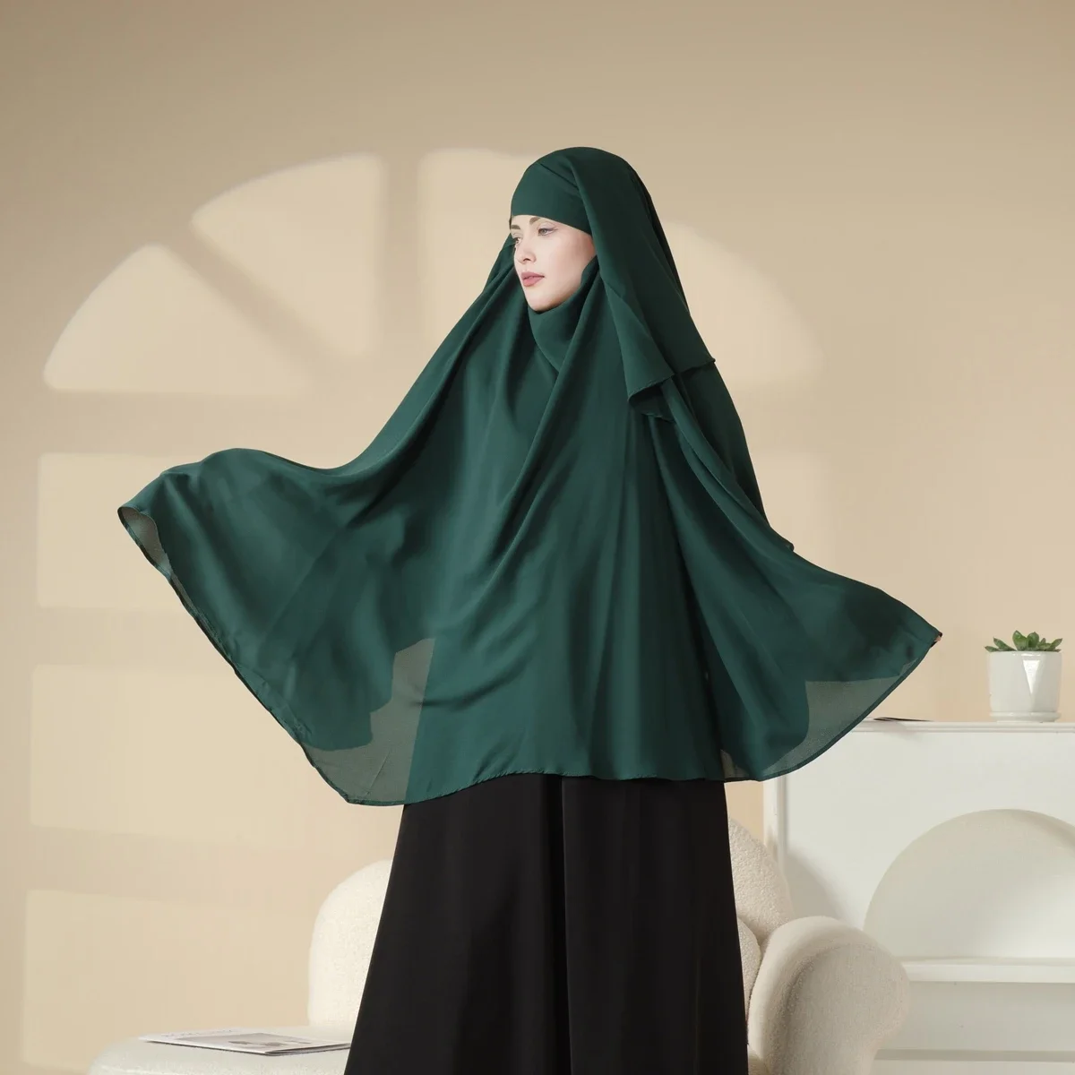 ผู้หญิงมุสลิมชีฟอง Hijab สวดมนต์อิสลามผ้าพันคอ Eid Ramadan Khimar Overhead Headdress ดูไบตุรกี Headscarf Burqa Niqab Nikab
