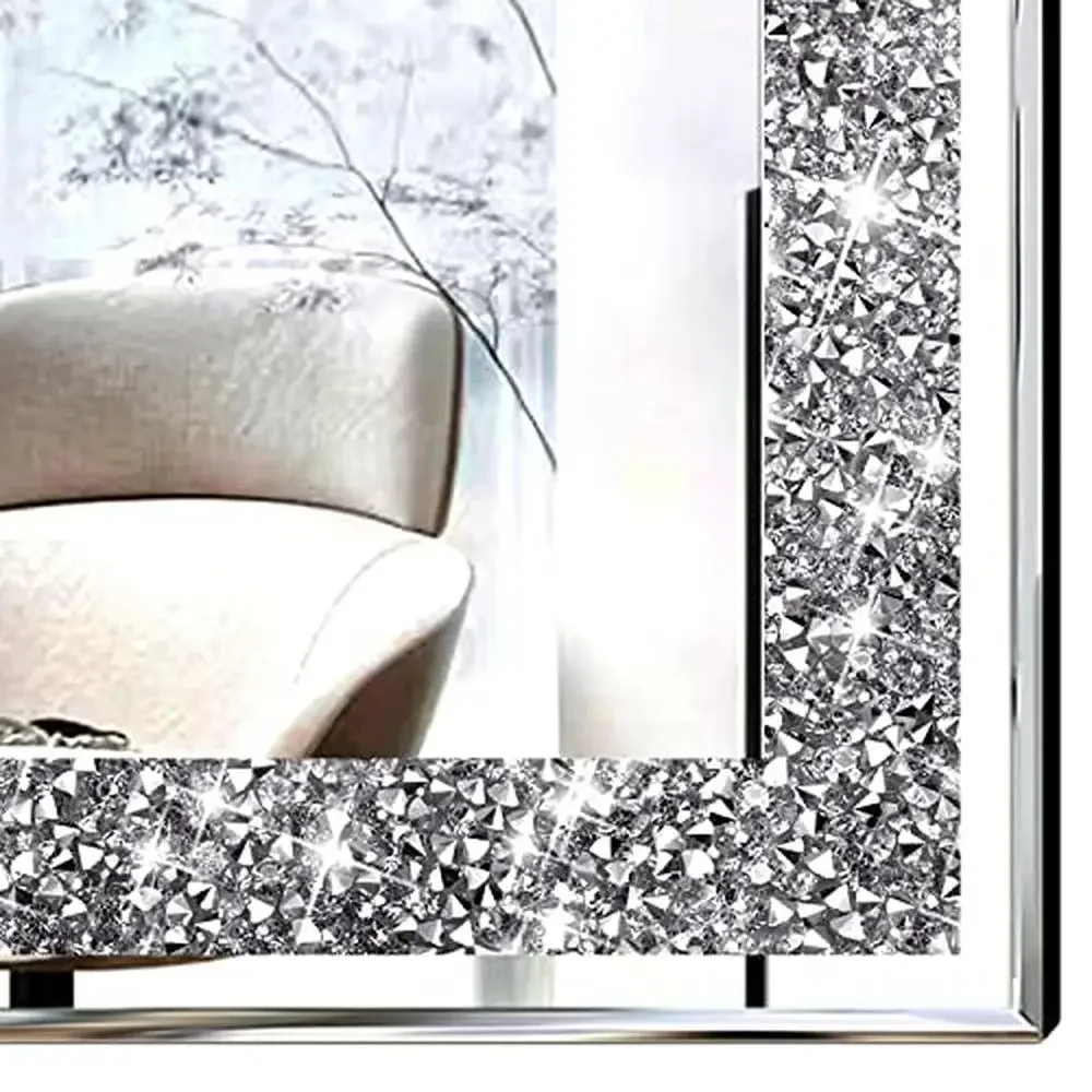 Crystal Decor Wall Mirrors Set Silver Crush Diamond Living Room Bedroom Bathroom 11”x15” Kit