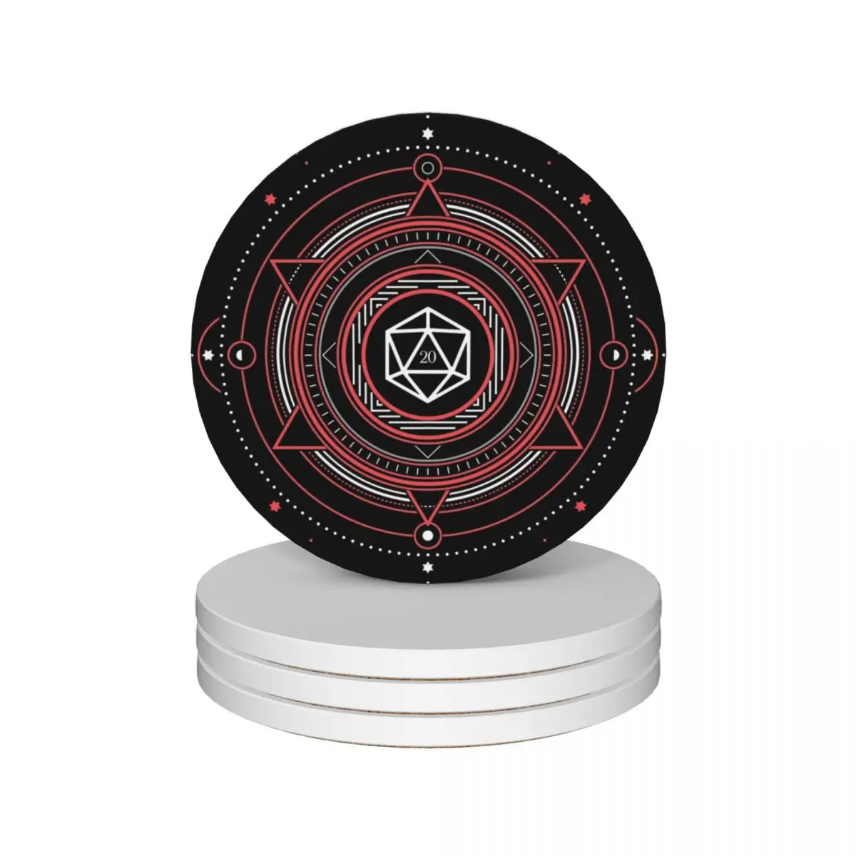 

Geometric Sacred Symbol Polyhedral D20 Dice Ceramic Coasters (Set of 4) for coffee mugs holder Coasters