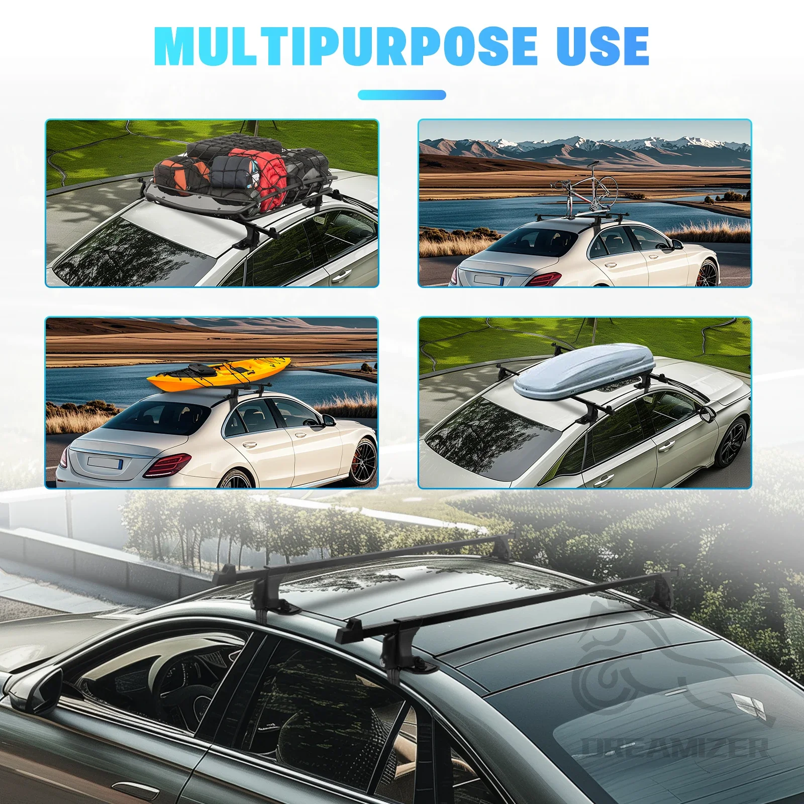 1 Pair Universal 54 inch Vehicle Car Roof Mounting Rack Rail Bar Black Aluminum Luggage Carrier With Lock Top Car Rack view 2