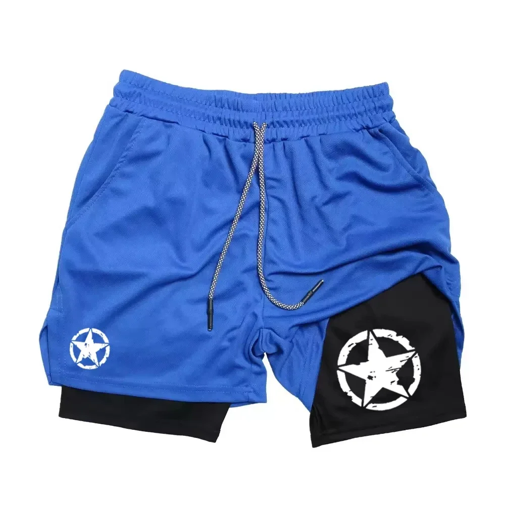 شورت رياضي مضغوط للرجال، شورت ملاكمة مطبوع لكرة السلة والشاطئ واللياقة البدنية، شورت رياضي بطبقة مزدوجة سريع الجفاف