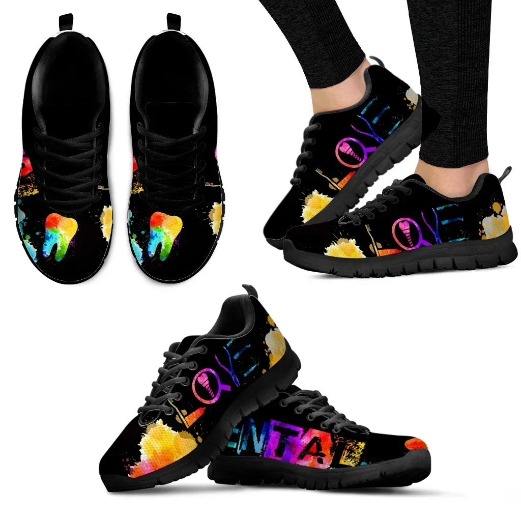 

New Casual Men Lace Up Flats Sneakers Cute Cartoon Galaxy Dental/Tooth/Dentist Print Women Shoes Brand Footwear Flat