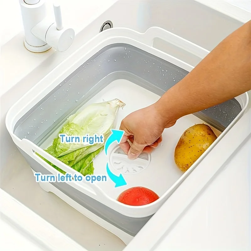 

1Pc Multifunctional Silicone Folding Wash Basin With Drain Plug Portable Outdoor Camping Fishing Storage Containers Kitchen Tool