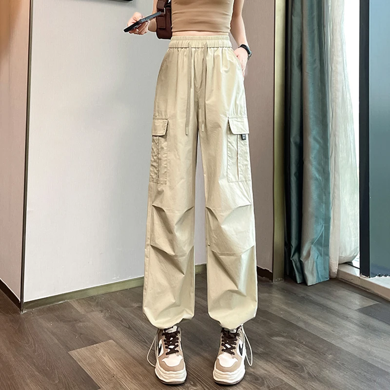 Mode Frauen Jogger Hosen Casual Weibliche Chic Gerade Cargo Hosen Elastische Hohe Taille Streetwear Dünne Hosen Sommer Dünne – Detail 15
