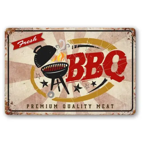 Fresh Bbq Premium Quality Meat Vintage Metal Bbq Tin Sign Outdoor Street 8x12 sign