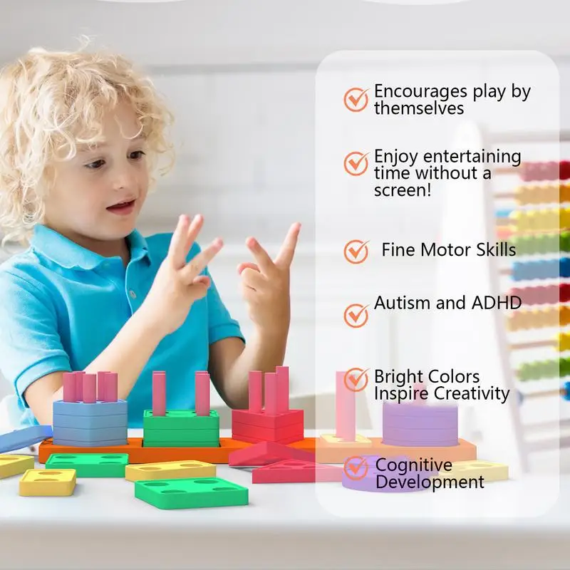 Giocattolo impilabile a forma di silicone Ordinamento giocattoli impilabili per bambini impilabili e abbilabili a forma STEM giocattoli per l'apprendimento in età prescolare per