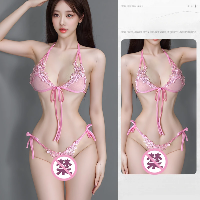 Lencería de talla grande para mujer, ropa interior Sexy de encaje de talla grande para sexo, puro deseo, pecho desnudo regordete, pasión, sin quitar, Set2056