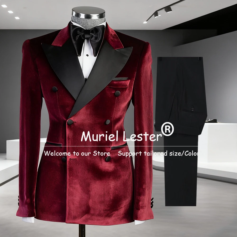 

Элегантные бархатные костюмы для мужчин, комплекты из 2 предметов, черные пиджаки для выпускного с остроконечными лацканами, индивидуальные свадебные смокинги для жениха, приталенные пиджаки для выпускного вечера