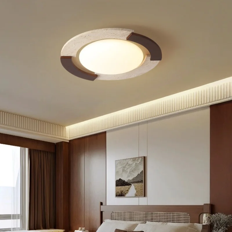 IWHD الخشب حجر LED مصابيح السقف لغرفة المعيشة المطبخ إضاءة المنزل الأصفر الترافرتين خمر أضواء السقف lamvillage Techo #5