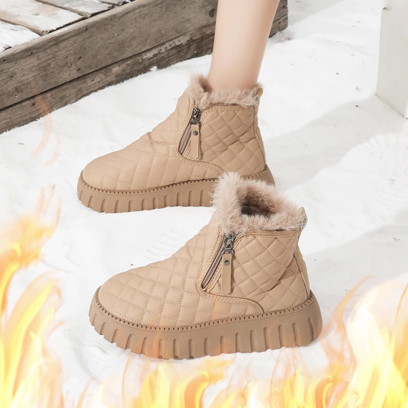 Women's Boots Winter Plush Cotton Boots Warm Platform Comfort Cold Proof Bottes Femmes Zipper Anti Slip Snow Boots botas mujer