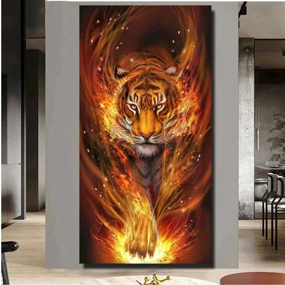 Fai da te pittura diamante 5D animali fiamma tigre pieno grande diamante mosaico punto croce ricamo Kit artigianato decorazione della casa arte