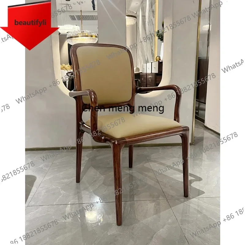 

Q181 Ebony solid wood back chair with armrests leather home new Chinese style lll