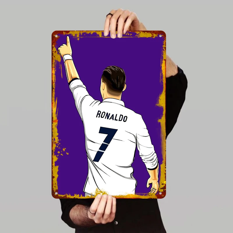 Cristiano Ronaldo Real Madrid Jersey No.7 Póster Arte de la pared de metal Decoración Estrella del fútbol Colección de fans Regalo