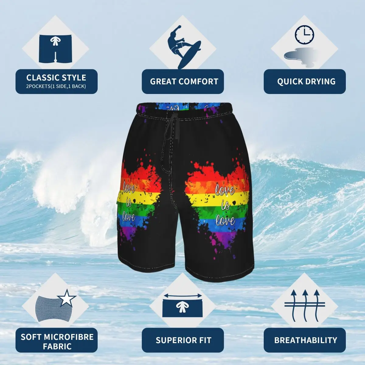 Love Is Love-pantalones cortos Gay Lgbt para hombre, pantalones cortos de tabla bonitos, bañadores de talla grande con estampado en caliente