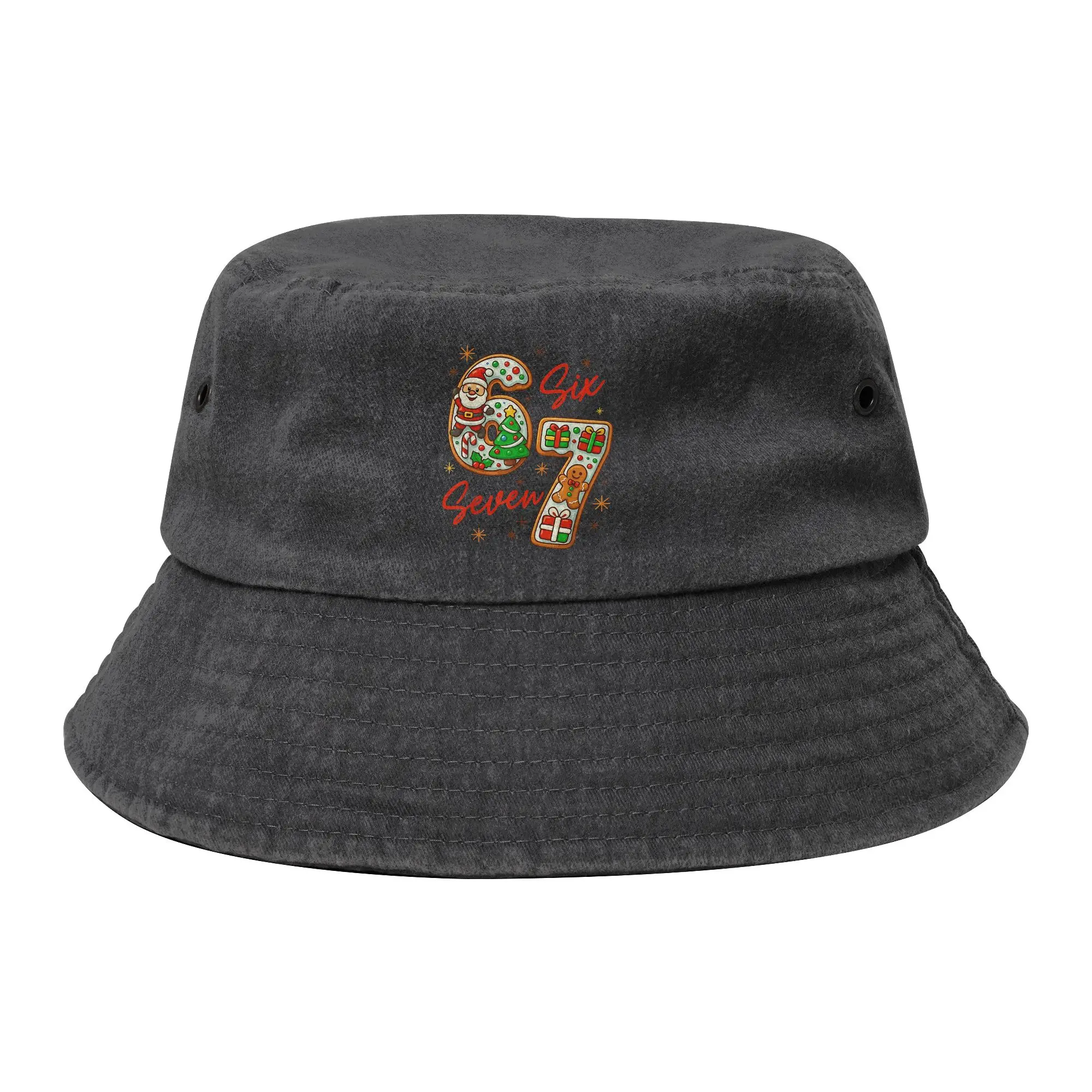 Unisex Distressed Cotton Bucket Hat Funny Six Seven 67 Meme 6 7 Christmas Santa Outdoor Fishing Fisherman Hats Bob Hat Gift Idea