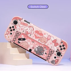 Niedliche Hase ns oled Schutzhülle für Nintendo Switch oled Dock able Cover Split Design Harts chale Zubehör rosa Fall