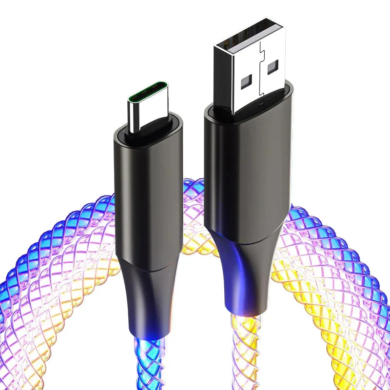 

66W 6A Fast Charging Data Cable RGB Light Cable USB Type C For Iphone14 Xiaomi K50 Samsung S23 Huawei P50 Phone USB Charge Cord