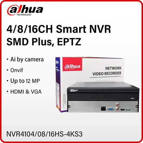 Dahua 4/8/16 CH 4K NVR sistema de Monitor de cámara Ai inteligente 12MP grabadora de vídeo negra NVR4104HS-4KS3 NVR4108HS-4KS3 NVR4116HS-4KS3 SMD