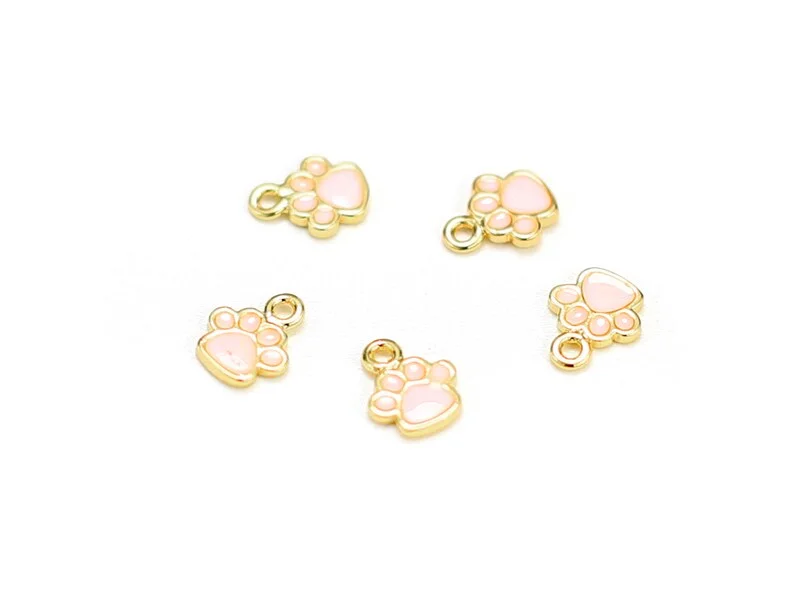 6pcs Light Pink Enamel Paw Charms, Real Gold Plated, Earring Charms For Hoops, Cat Paw Charm, Dog Paw Charm G105