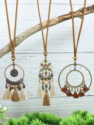 Ethnic Holiday Style Wooden Women's Necklace Sweater Chain Beach Holiday Travel Daily Matching Pendant Tassels Necklace