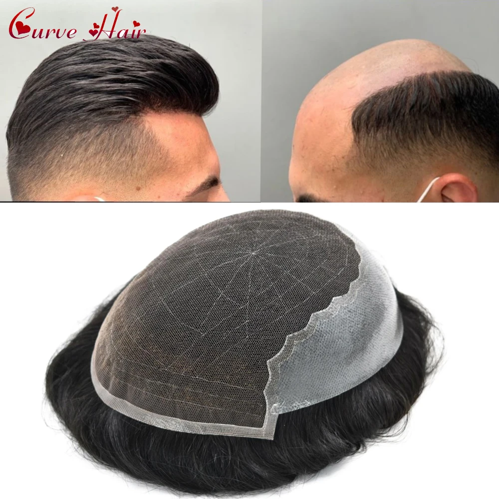 

Q6 French Lace Front Mens Toupee Human Hair Replacement Systems Lace with PU Toupee for Man Male Hair Prosthesis Hair Units Wig