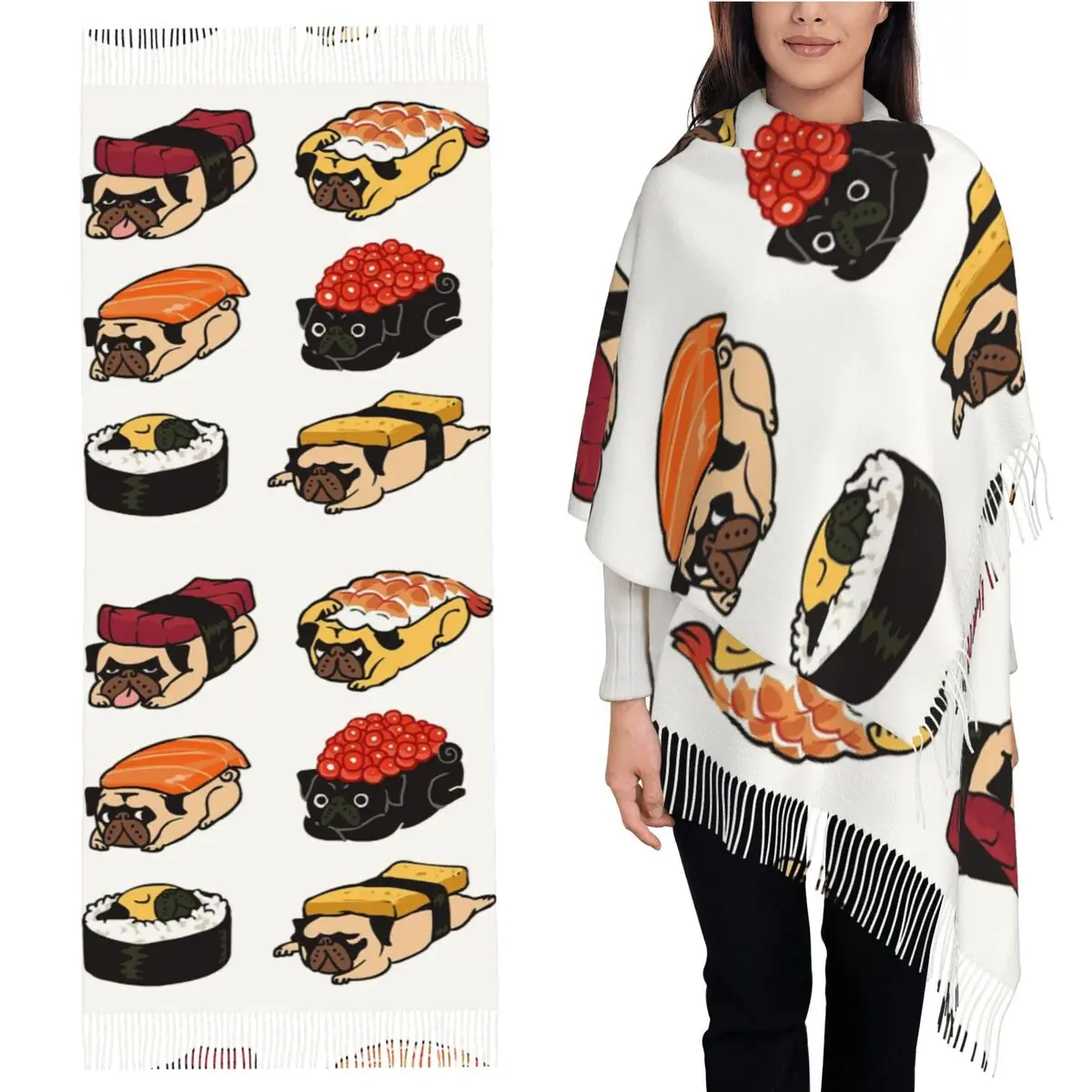 

Шарф для суши-мопса, шарфы с кисточками, женские мягкие теплые шали и накидки, большая осенне-зимняя шаль