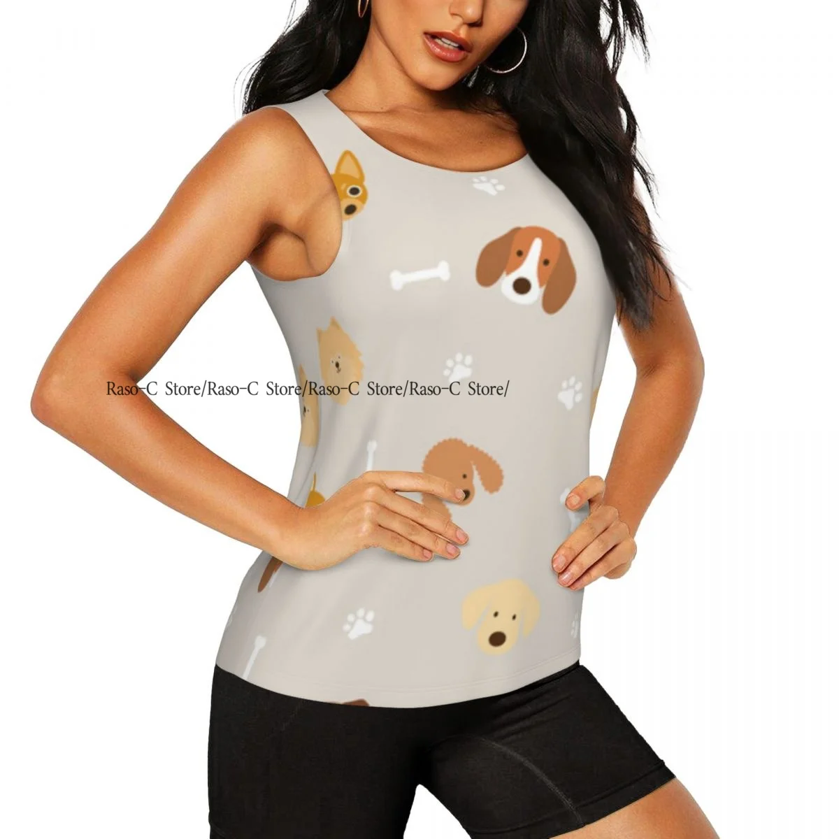 Women Sport tank Tops Loose Yoga Tops Quick Dry Workout Sport Tops Dog Breeds Head With Footprint And Bone Yoga Shirt