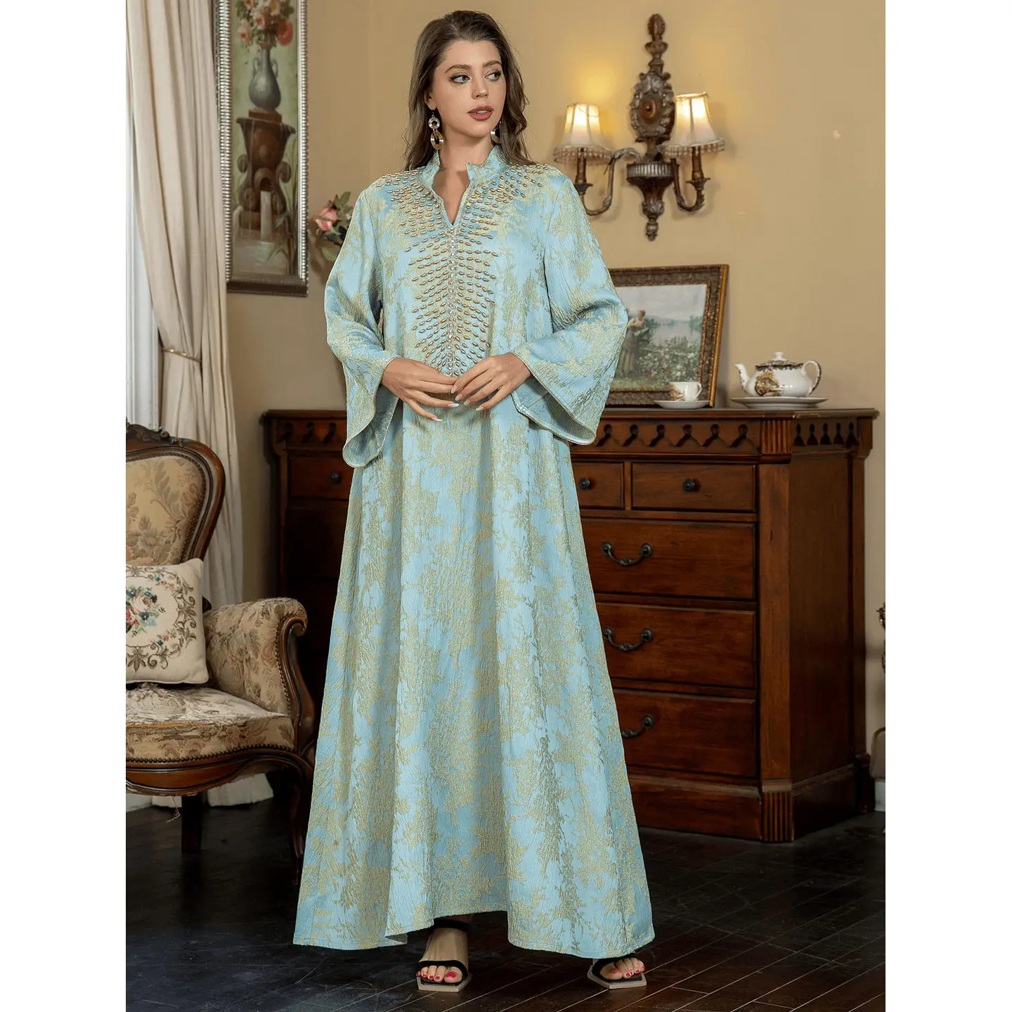 

Изысканное вышитое бисером платье в восточном стиле для женщин, этнический костюм, сценический наряд, ханьфу, старинное китайское платье