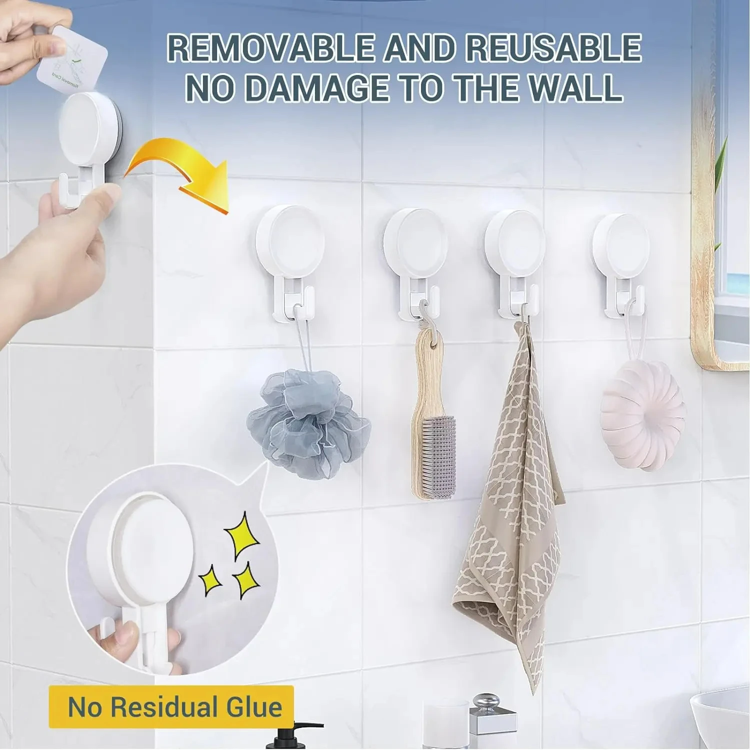 2Pcs Suction Cup Hook Removable Vacuum Strong Hook Up Household Key Holder Towel Hanger Bathroom Kitchen Organizer